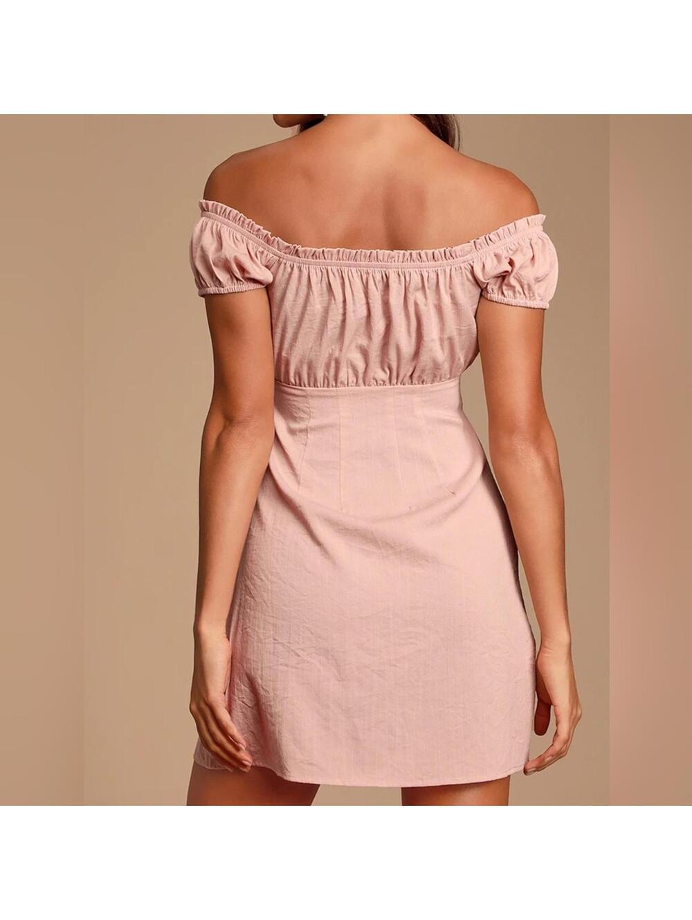 Lulus Wisteria Blush Pink Embroidered Off-The-Shoulder Mini Dress Size L | NWT - Picture 1 of 14